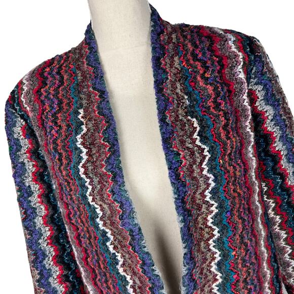 Graff Vintage Multicolor Zig Zag Knit Jacket Coat 16 Boho Retro Pockets - Picture 5 of 10